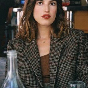 Rouje Paris Jacques Boyfriend Blazer Jacket Coat Kaki Plaid Houndstooth Size 36